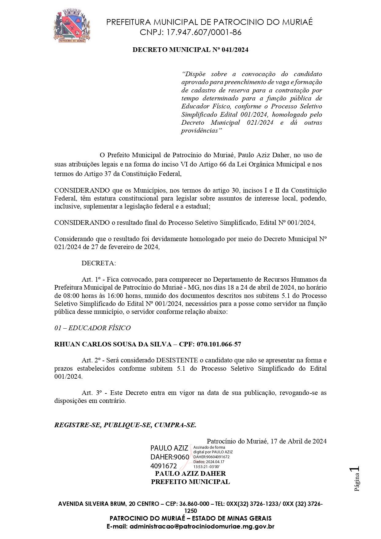 Decreto Rhuan Carlos Sousa da Silva page 0001