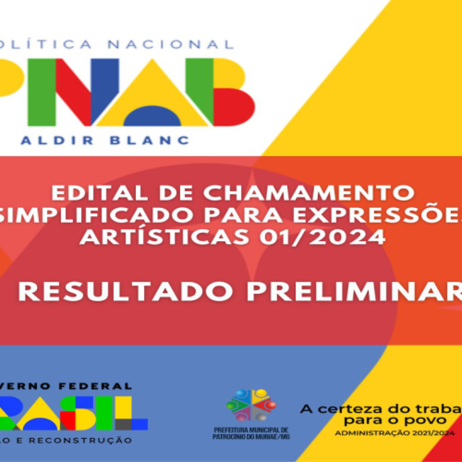 Edital de Chamamento Simplificado para Expressões Artísticas 01/2024 - Resultado Preliminar